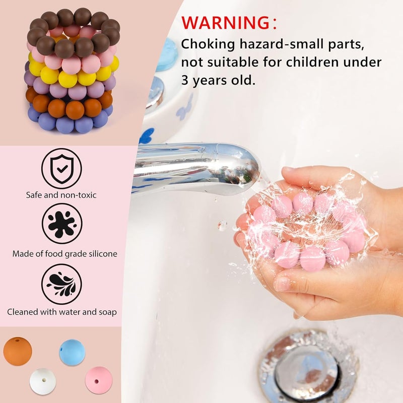 ASTARON 100 Pcs 15mm Silicone Beads for Keychain Making, Light Blue Round Rubber Beads Bulk for Bracelets Beadable Pens Decorations Crafts Supplies - Image 3